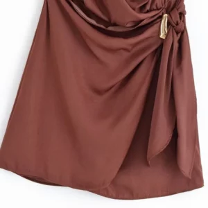Holiday Sleeveless Party Mini Dress for Women 2025 Summer New Women's Fashion Simple Gold Inlay Hanging Neck Collar Short Dress - Image 5