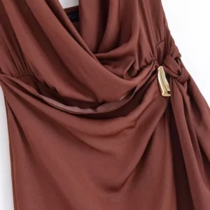 Holiday Sleeveless Party Mini Dress for Women 2025 Summer New Women's Fashion Simple Gold Inlay Hanging Neck Collar Short Dress - Image 6