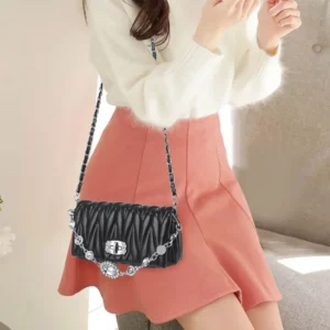 Women Bags Luxury Designer Purses and Handbags Rhinestone Chain Flap Crossbody Small Square Bag Casual Shoulder Messenger Bags - Image 5