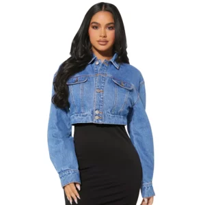 Women's Elastic Button Cardigan Long-Sleeved Denim Jacket 2025 New Casual Fashionable Short Denim Outerwear - Image 2