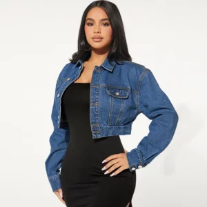 Women's Elastic Button Cardigan Long-Sleeved Denim Jacket 2025 New Casual Fashionable Short Denim Outerwear - Image 3