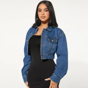 Women's Elastic Button Cardigan Long-Sleeved Denim Jacket 2025 New Casual Fashionable Short Denim Outerwear - Image 8
