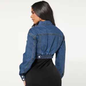 Women's Elastic Button Cardigan Long-Sleeved Denim Jacket 2025 New Casual Fashionable Short Denim Outerwear - Image 7