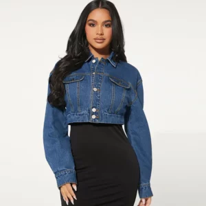 Women's Elastic Button Cardigan Long-Sleeved Denim Jacket 2025 New Casual Fashionable Short Denim Outerwear - Image 6