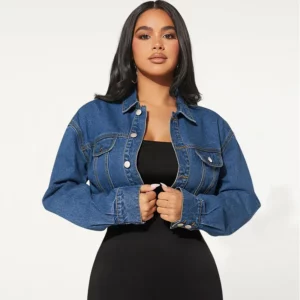 Women's Elastic Button Cardigan Long-Sleeved Denim Jacket 2025 New Casual Fashionable Short Denim Outerwear - Image 5
