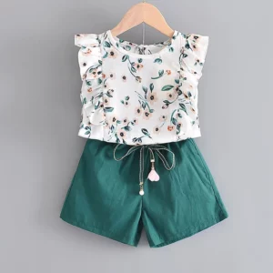 Bear Leader Kids Girl Clothes 2022 Fashion Sling Flower Bow Baby Girls Shirt + Stripe Shorts 2pcs Suit Children Clothing Sets - Image 4