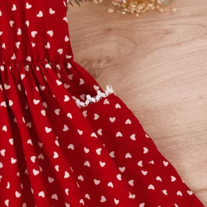 2PCS Summer 4-7 Baby Girls Soft And Comfortable Cool Simple Beautiful American Pastoral Red Love Lace Lace Dress + Crossbody Bag - Image 6