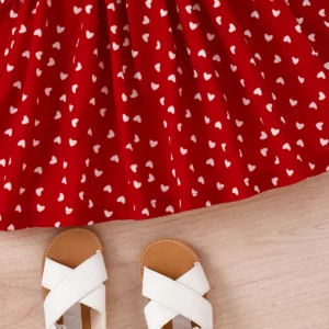 2PCS Summer 4-7 Baby Girls Soft And Comfortable Cool Simple Beautiful American Pastoral Red Love Lace Lace Dress + Crossbody Bag - Image 5