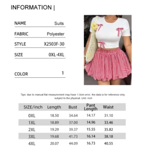 Plus size vacation spring and summer Spice Girls Plaid Butterfly Knot Short Sleeve Pod Skirt Slim Set Fashion - Image 7