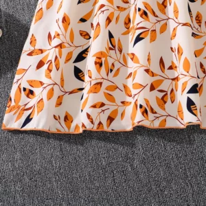Children Casual Vacation Suits Orange Long-Sleeved Top & Printed Dress Stylish Girls Suits Vacation Holiday Clothes Kids Outfits - Image 3