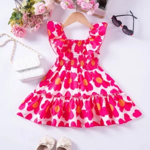 2024 Summer New Kids Dresses for Girls Floral Fly Sleeve Sleeveless Princess Dress Cute Sweet Lovely Fashion Versatile - Image 7