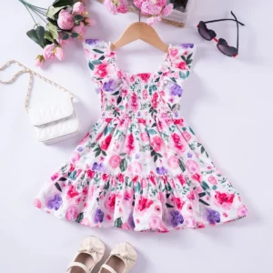 2024 Summer New Kids Dresses for Girls Floral Fly Sleeve Sleeveless Princess Dress Cute Sweet Lovely Fashion Versatile - Image 8