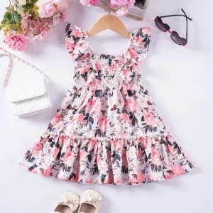 2024 Summer New Kids Dresses for Girls Floral Fly Sleeve Sleeveless Princess Dress Cute Sweet Lovely Fashion Versatile - Image 5