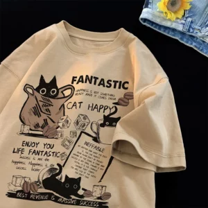 New Men Women T Shirt Pullover Oversize Korean version Cartoon Cat Group Printed T-Shirt Casual Short Sleeve Couples T-Shirt - Image 8