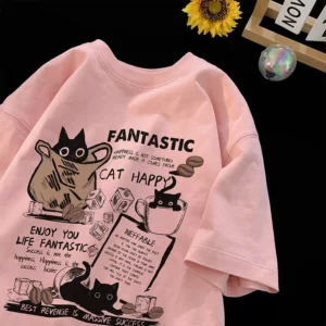 New Men Women T Shirt Pullover Oversize Korean version Cartoon Cat Group Printed T-Shirt Casual Short Sleeve Couples T-Shirt - Image 7