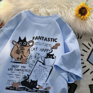New Men Women T Shirt Pullover Oversize Korean version Cartoon Cat Group Printed T-Shirt Casual Short Sleeve Couples T-Shirt - Image 4
