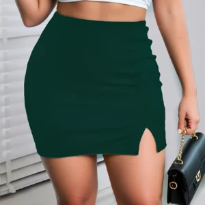 Ladies Plus Size Solid Color Bodycon Mini Skirt with Side Slit Fashion Pencil Skirt - Image 2