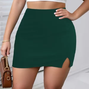 Ladies Plus Size Solid Color Bodycon Mini Skirt with Side Slit Fashion Pencil Skirt - Image 7