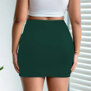 Ladies Plus Size Solid Color Bodycon Mini Skirt with Side Slit Fashion Pencil Skirt - Image 6