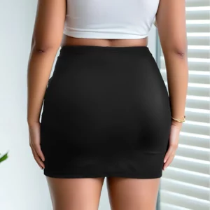 Ladies Plus Size Solid Color Bodycon Mini Skirt with Side Slit Fashion Pencil Skirt - Image 5