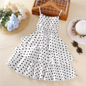 Princess Dress for Kids 4-12 Years Summer Polka Dot Cake Dress For Girls Formal Dresses Birthday Hosting Party Beach Vacation - Image 6