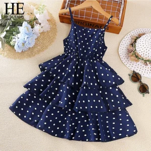 Princess Dress for Kids 4-12 Years Summer Polka Dot Cake Dress For Girls Formal Dresses Birthday Hosting Party Beach Vacation - Image 5