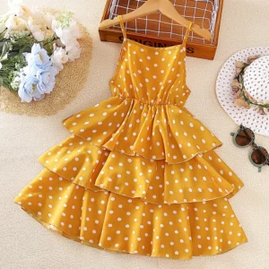 Princess Dress for Kids 4-12 Years Summer Polka Dot Cake Dress For Girls Formal Dresses Birthday Hosting Party Beach Vacation - Image 4