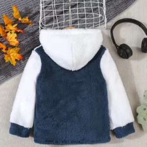 A Cute Plush Coat For A Baby Boy To Keep Warm In Winter, A Cute Little Dinosaur Embroidered Color-Blocking Hooded Jacket - Image 7
