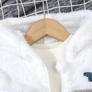 A Cute Plush Coat For A Baby Boy To Keep Warm In Winter, A Cute Little Dinosaur Embroidered Color-Blocking Hooded Jacket - Image 6