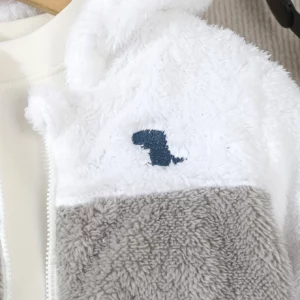 A Cute Plush Coat For A Baby Boy To Keep Warm In Winter, A Cute Little Dinosaur Embroidered Color-Blocking Hooded Jacket - Image 5