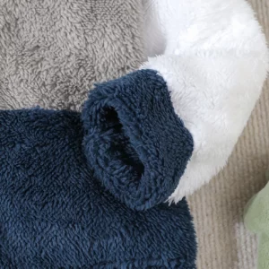 A Cute Plush Coat For A Baby Boy To Keep Warm In Winter, A Cute Little Dinosaur Embroidered Color-Blocking Hooded Jacket - Image 4