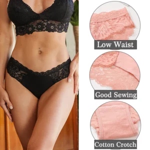 3PCS/Set Sexy Perspective Women Back Lace Panties Patchwork Cotton Underpants Hollow Out Lingerie Underwear Comfortable Briefs - Image 4
