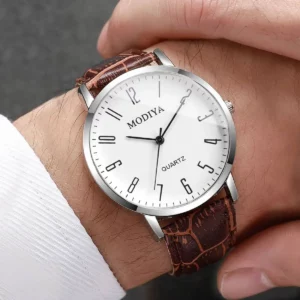 3PCS/Set Fashio Arabic Dial Men Business Watches Casual Leather Strap Quartz Wristwatches Reloj Hombre（Without Box） - Image 3