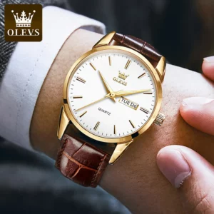 OLEVS Classic Quartz Watch for Men Waterproof Leather strap Calendar Sports Business Men 's Quartz Wrist Watch TOP Brand 6898 - Image 6