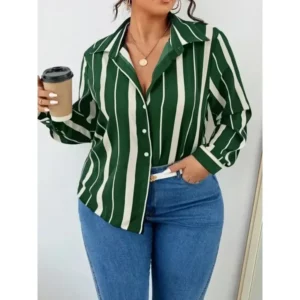 Plus Size Women Shirt 2025 New Women's Striped Printed Temperament Commuter Shirt Slim Women's Shirt Long Sleeve Streetwear Tops - Image 5