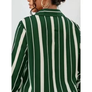 Plus Size Women Shirt 2025 New Women's Striped Printed Temperament Commuter Shirt Slim Women's Shirt Long Sleeve Streetwear Tops - Image 4