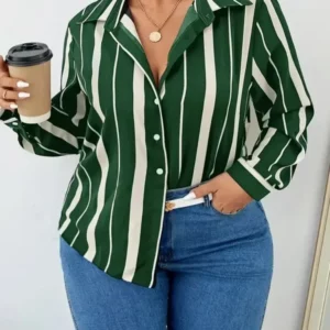 Plus Size Women Shirt 2025 New Women's Striped Printed Temperament Commuter Shirt Slim Women's Shirt Long Sleeve Streetwear Tops - Image 6