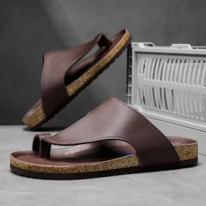 High Quality men's casual cork sole sandals with fashionable leather upper and flip-flops that are anti-slip comfortable durable - Image 2