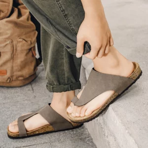 High Quality men's casual cork sole sandals with fashionable leather upper and flip-flops that are anti-slip comfortable durable - Image 4