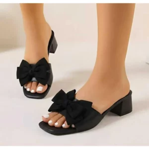 Fashionable Bow Elegant Sexy High Heel Slippers in Summer New Round Toe Thick Heel Comfortable Open-toe Casual Slippers - Image 7