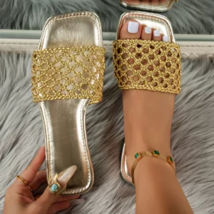 Summer Elegant Square Headed Sexy Casual Flat Slippers Fashionable and Best Selling New Comfortable Plus Size Women's Slippers - Image 6