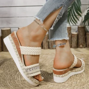 Bohemia Style Wedge Heel Sandals Women 2025 Summer Woven Platform Slippers Woman Lightweight Non Slip Thick Sole Casual Sandles - Image 5
