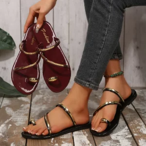 New Summer Comfortable Round Toe Flat Sole Daily Toe Casual Slippers Fashionable Large Size Non-slip Simple Women's Shoes - Image 1