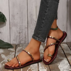 New Summer Comfortable Round Toe Flat Sole Daily Toe Casual Slippers Fashionable Large Size Non-slip Simple Women's Shoes - Image 7