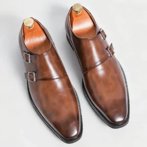 Classic Retro Dress Men's Monk Leather Shoes With Pointed Toe Buckle Business Office Wedding Comfortable Men's Oxfords Shoes - Image 2