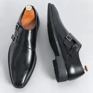 Classic Retro Dress Men's Monk Leather Shoes With Pointed Toe Buckle Business Office Wedding Comfortable Men's Oxfords Shoes - Image 3