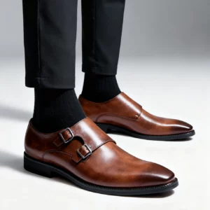 Classic Retro Dress Men's Monk Leather Shoes With Pointed Toe Buckle Business Office Wedding Comfortable Men's Oxfords Shoes - Image 6
