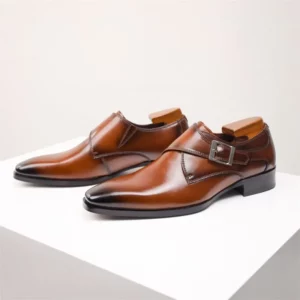 Men Genuine Leather Derbies Monk-straps Shoes Dress Shoes Single Buckle Monk Strap Classic Business Gentlemen's Wedding Shoes - Image 5