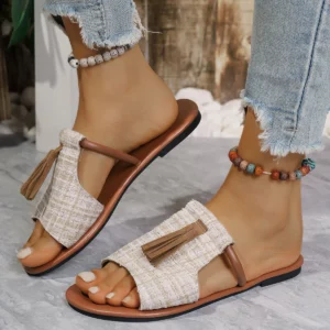 Women's Casual Beach Holiday Slippers 2025 Summer New Fashion Fringe Outdoor Flat Shoes Open Toe Sandals Zapatos De Mujer Slides - Image 8
