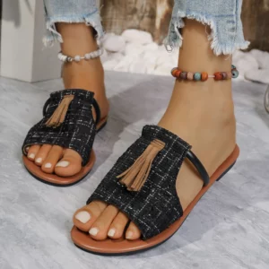 Women's Casual Beach Holiday Slippers 2025 Summer New Fashion Fringe Outdoor Flat Shoes Open Toe Sandals Zapatos De Mujer Slides - Image 6
